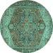 Round Machine Washable Persian Turquoise Traditional Area Rugs, wshtr2287turq