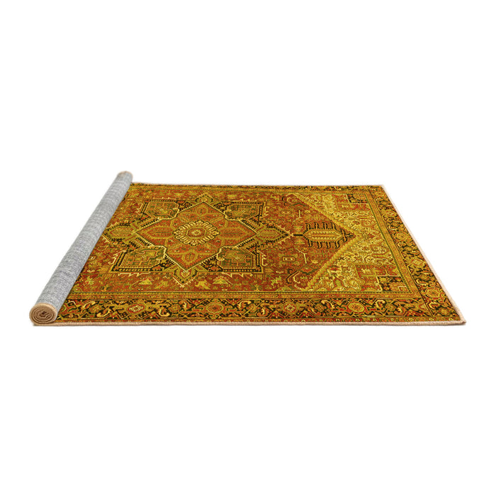 Sideview of Machine Washable Persian Yellow Traditional Rug, wshtr2287yw