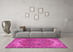 Machine Washable Persian Pink Traditional Rug in a Living Room, wshtr2287pnk