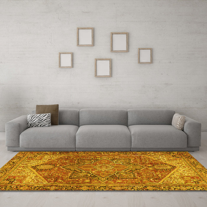 Machine Washable Persian Yellow Traditional Rug in a Living Room, wshtr2287yw