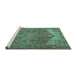 Sideview of Machine Washable Persian Turquoise Traditional Area Rugs, wshtr2287turq