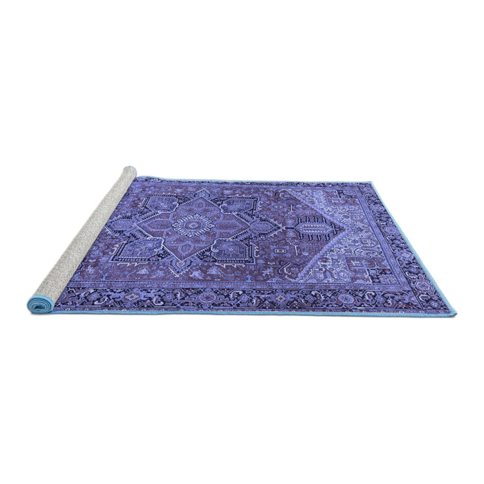 Sideview of Machine Washable Persian Blue Traditional Rug, wshtr2287blu