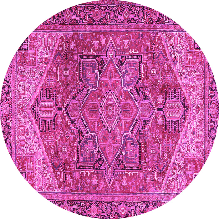 Round Machine Washable Persian Pink Traditional Rug, wshtr2287pnk