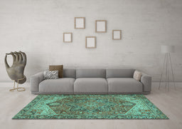Machine Washable Persian Turquoise Traditional Area Rugs in a Living Room,, wshtr2287turq