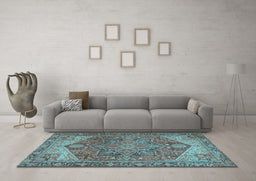 Machine Washable Persian Light Blue Traditional Rug in a Living Room, wshtr2287lblu