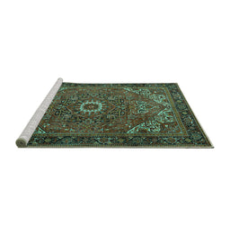 Sideview of Machine Washable Persian Turquoise Traditional Area Rugs, wshtr2288turq