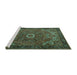 Sideview of Machine Washable Persian Turquoise Traditional Area Rugs, wshtr2288turq