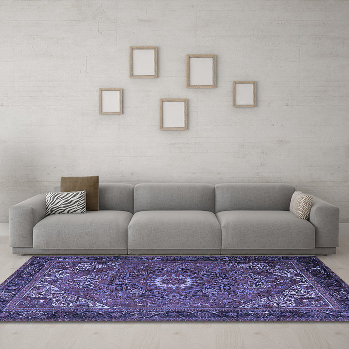Machine Washable Persian Blue Traditional Rug in a Living Room, wshtr2288blu
