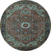 Round Machine Washable Persian Light Blue Traditional Rug, wshtr2288lblu