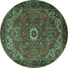 Round Machine Washable Persian Turquoise Traditional Area Rugs, wshtr2288turq