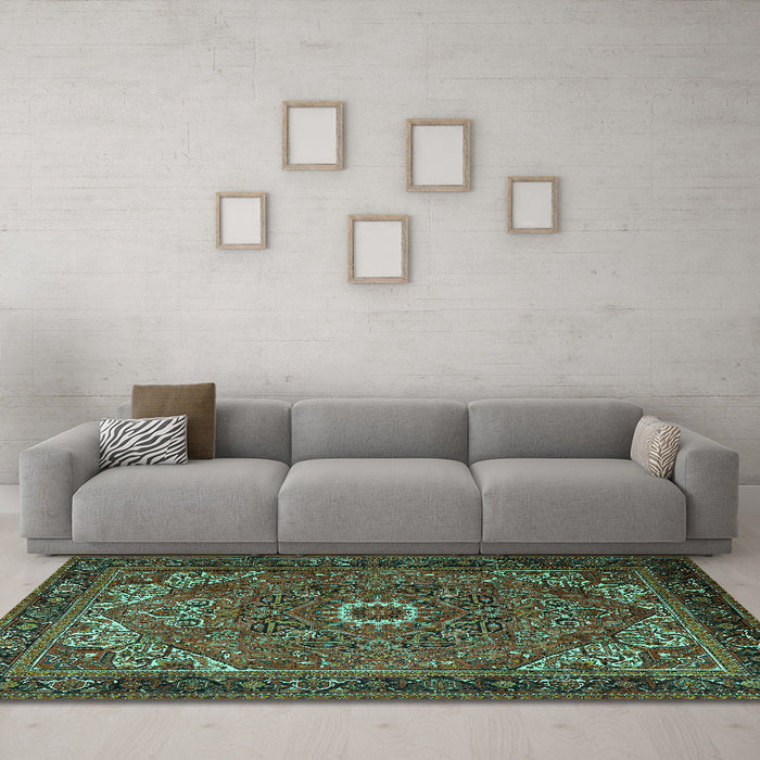 Machine Washable Persian Turquoise Traditional Area Rugs in a Living Room,, wshtr2288turq