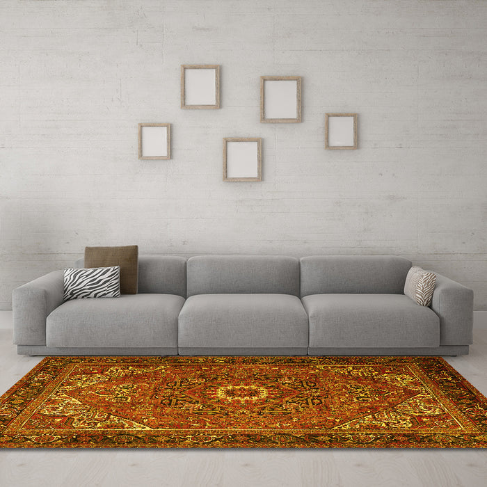 Machine Washable Persian Yellow Traditional Rug in a Living Room, wshtr2288yw