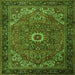 Round Machine Washable Persian Green Traditional Area Rugs, wshtr2288grn