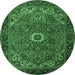 Round Machine Washable Persian Emerald Green Traditional Area Rugs, wshtr2288emgrn