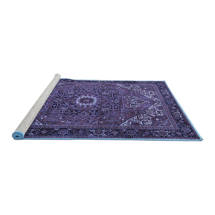 Sideview of Machine Washable Persian Blue Traditional Rug, wshtr2288blu