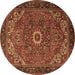 Round Machine Washable Persian Brown Traditional Rug, wshtr2288brn