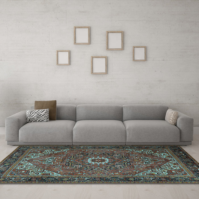 Machine Washable Persian Light Blue Traditional Rug in a Living Room, wshtr2288lblu