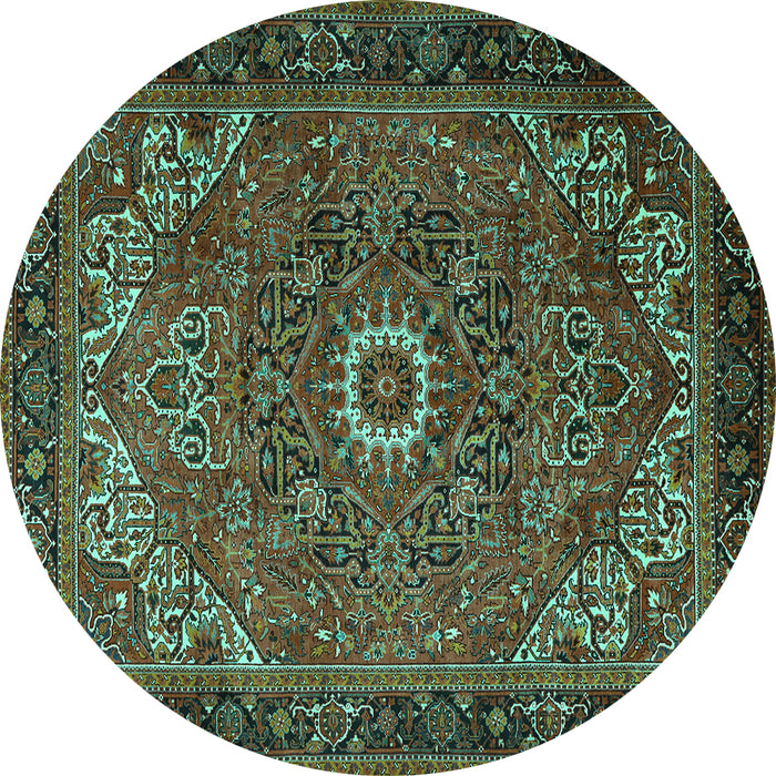 Round Persian Turquoise Traditional Rug, tr2288turq
