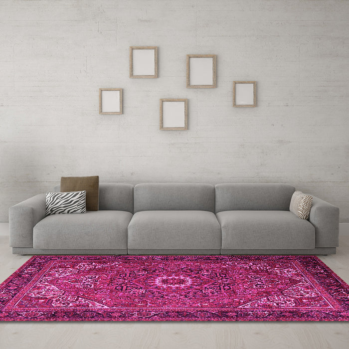 Machine Washable Persian Pink Traditional Rug in a Living Room, wshtr2288pnk
