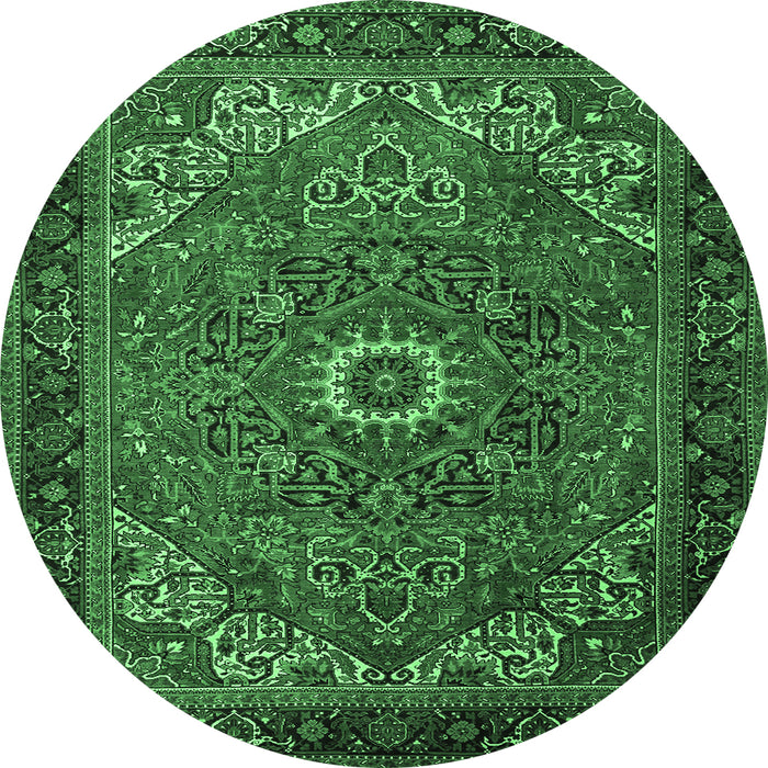 Round Persian Emerald Green Traditional Rug, tr2288emgrn
