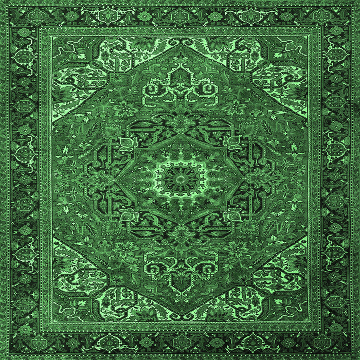 Square Machine Washable Persian Emerald Green Traditional Area Rugs, wshtr2288emgrn