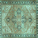 Square Machine Washable Persian Turquoise Traditional Area Rugs, wshtr2289turq