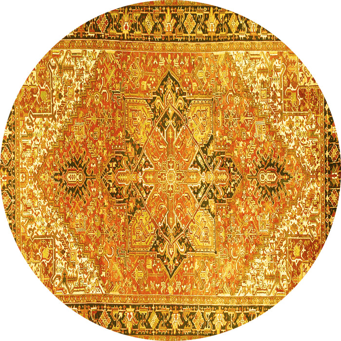 Round Machine Washable Persian Yellow Traditional Rug, wshtr2289yw