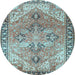 Round Machine Washable Persian Light Blue Traditional Rug, wshtr2289lblu