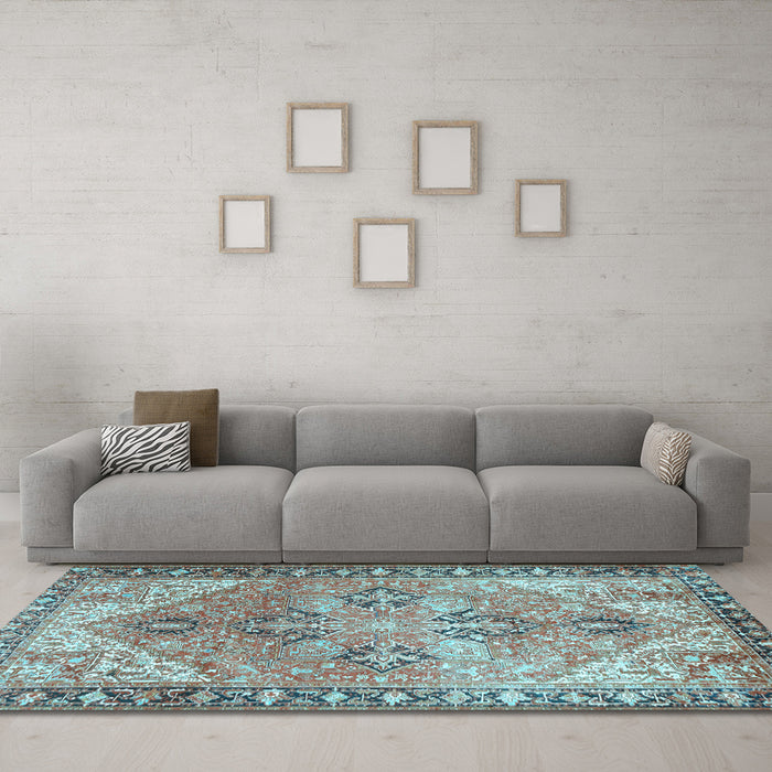 Machine Washable Persian Light Blue Traditional Rug in a Living Room, wshtr2289lblu