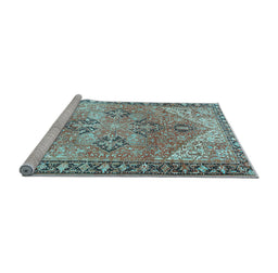 Sideview of Machine Washable Persian Light Blue Traditional Rug, wshtr2289lblu