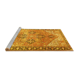 Sideview of Machine Washable Persian Yellow Traditional Rug, wshtr2289yw