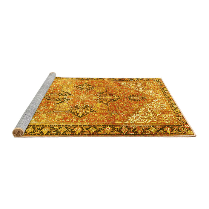 Sideview of Machine Washable Persian Yellow Traditional Rug, wshtr2289yw