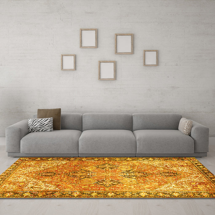 Machine Washable Persian Yellow Traditional Rug in a Living Room, wshtr2289yw