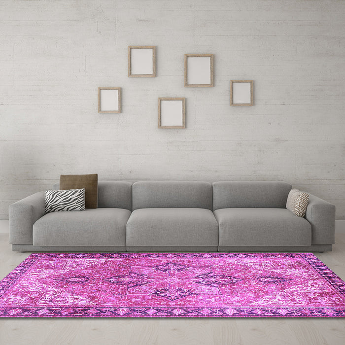 Machine Washable Persian Purple Traditional Area Rugs in a Living Room, wshtr2289pur