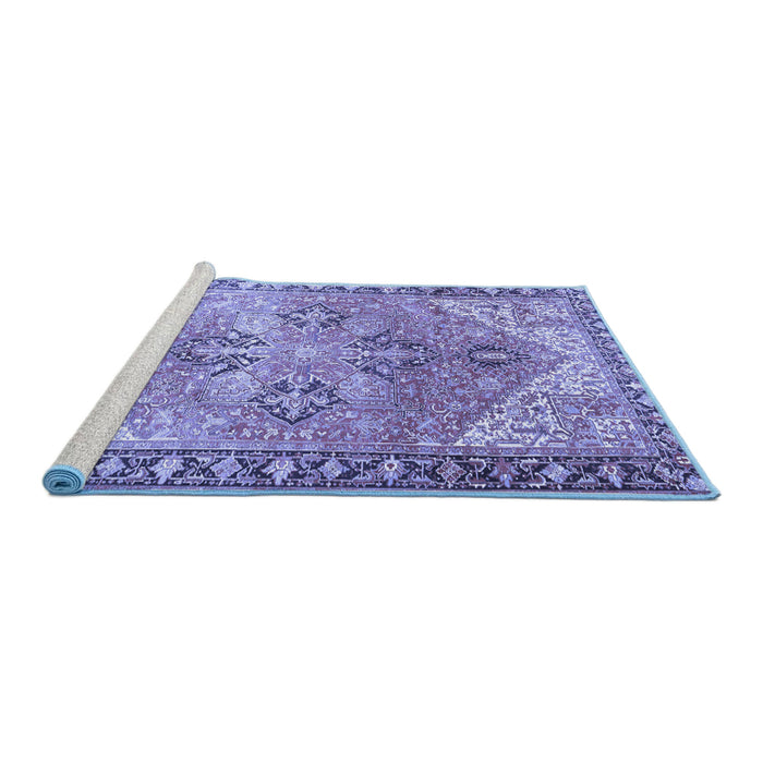 Sideview of Machine Washable Persian Blue Traditional Rug, wshtr2289blu