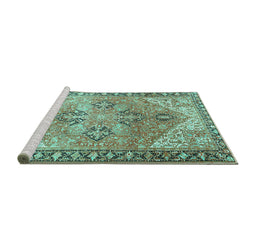 Sideview of Machine Washable Persian Turquoise Traditional Area Rugs, wshtr2289turq