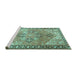 Sideview of Machine Washable Persian Turquoise Traditional Area Rugs, wshtr2289turq