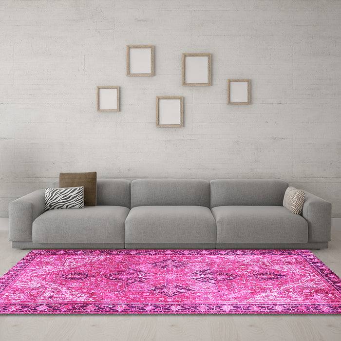 Machine Washable Persian Pink Traditional Rug in a Living Room, wshtr2289pnk