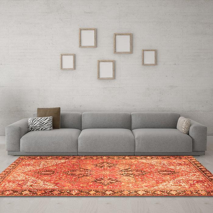 Machine Washable Persian Orange Traditional Area Rugs in a Living Room, wshtr2289org