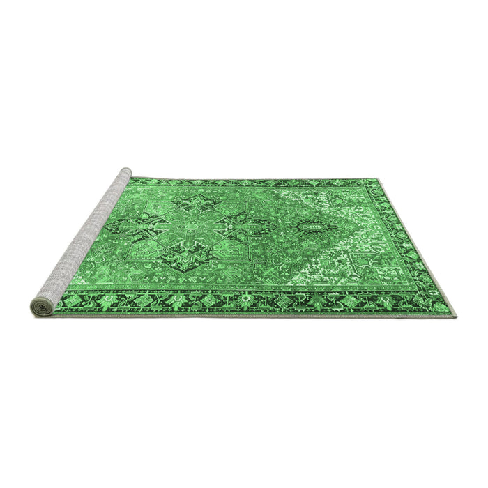 Sideview of Machine Washable Persian Emerald Green Traditional Area Rugs, wshtr2289emgrn