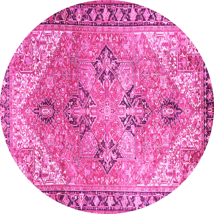 Round Machine Washable Persian Pink Traditional Rug, wshtr2289pnk