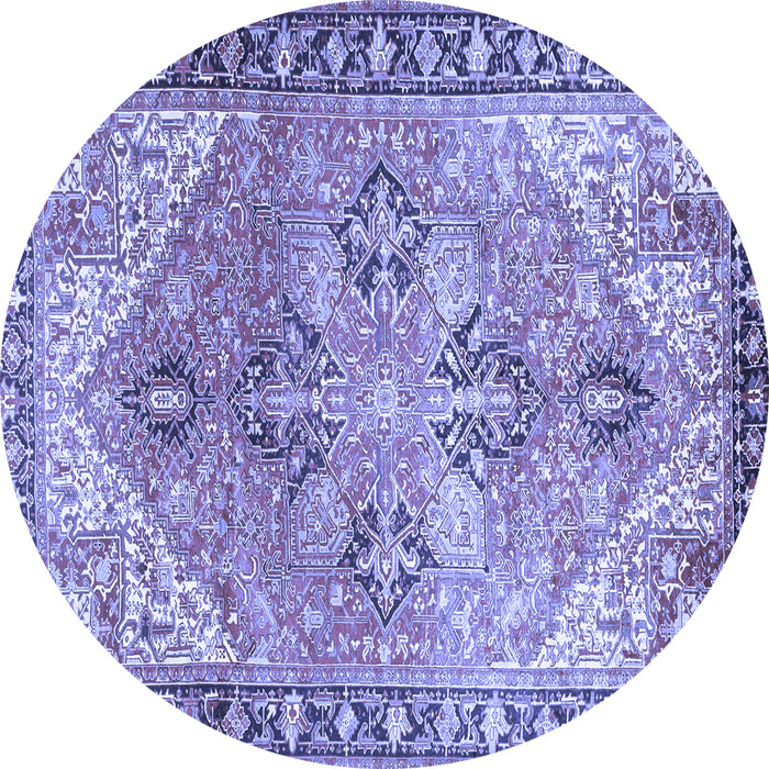 Round Machine Washable Persian Blue Traditional Rug, wshtr2289blu
