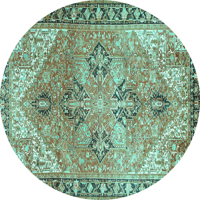 Round Machine Washable Persian Turquoise Traditional Area Rugs, wshtr2289turq