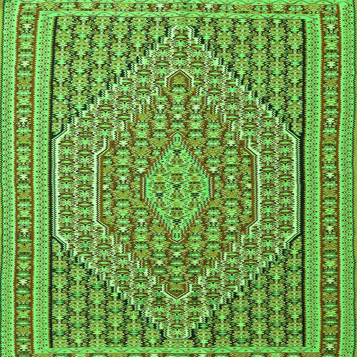 Round Machine Washable Southwestern Green Country Area Rugs, wshtr228grn