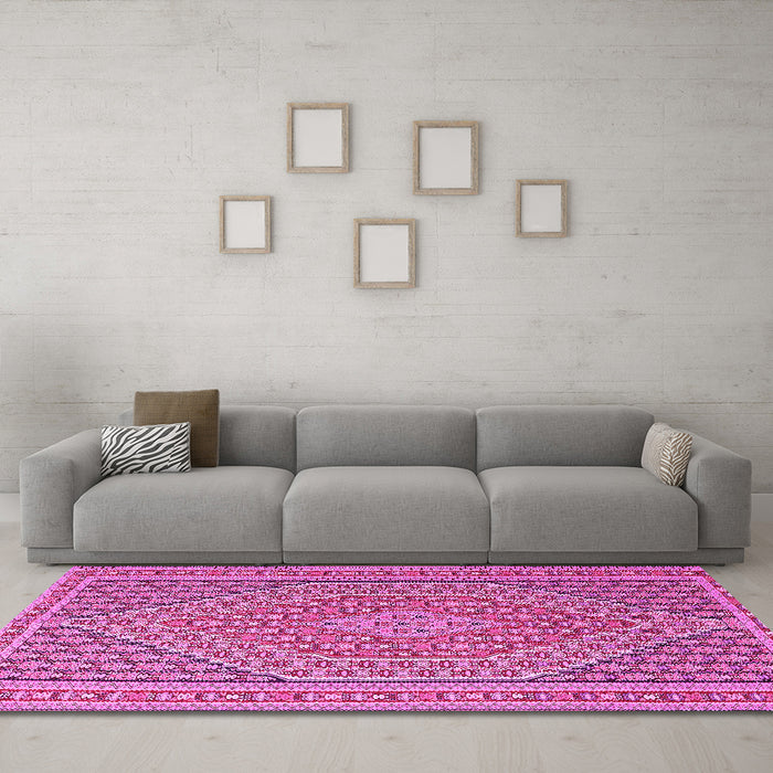 Machine Washable Southwestern Pink Country Rug in a Living Room, wshtr228pnk
