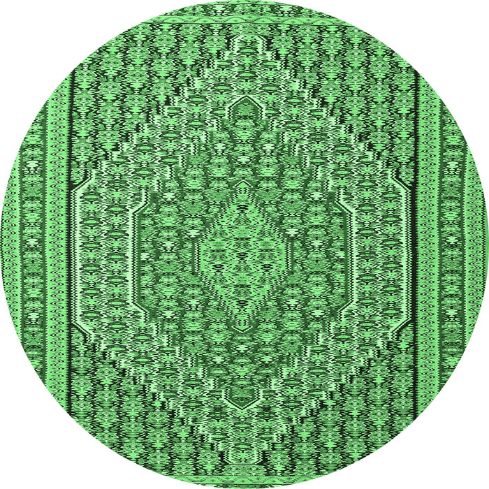 Round Machine Washable Southwestern Emerald Green Country Area Rugs, wshtr228emgrn