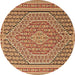 Round Machine Washable Southwestern Brown Country Rug, wshtr228brn