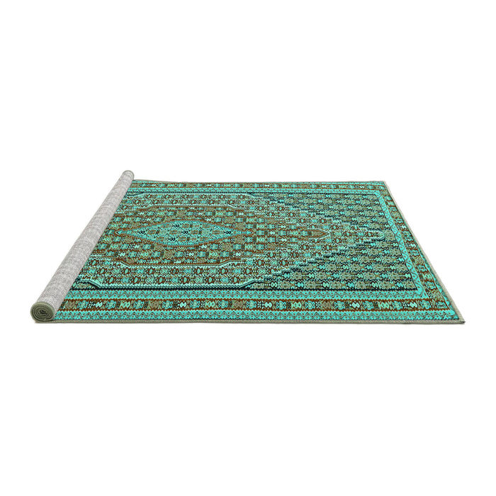 Sideview of Machine Washable Southwestern Turquoise Country Area Rugs, wshtr228turq