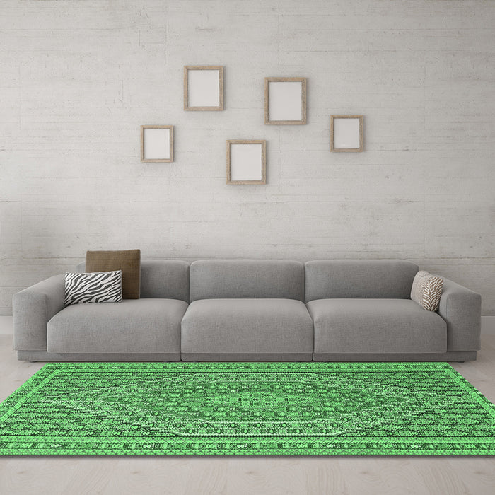 Machine Washable Southwestern Emerald Green Country Area Rugs in a Living Room,, wshtr228emgrn