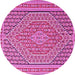 Round Machine Washable Southwestern Pink Country Rug, wshtr228pnk